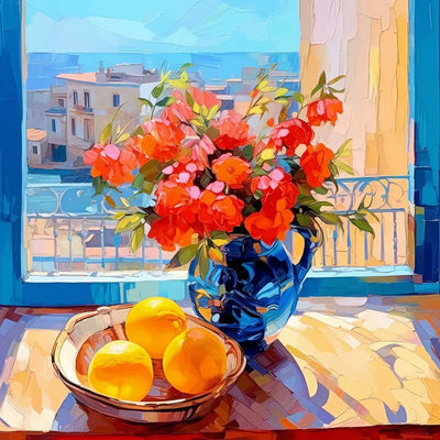 Blumen und Zitronen auf dem Tisch Diamond Painting