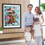 Blumen Vögel und Vogelhaus Diamond Painting