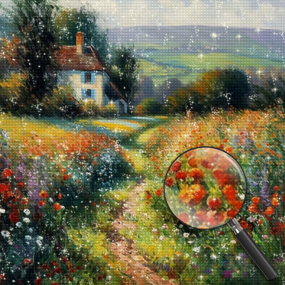 Blumenfelder auf dem Lande Diamond Painting