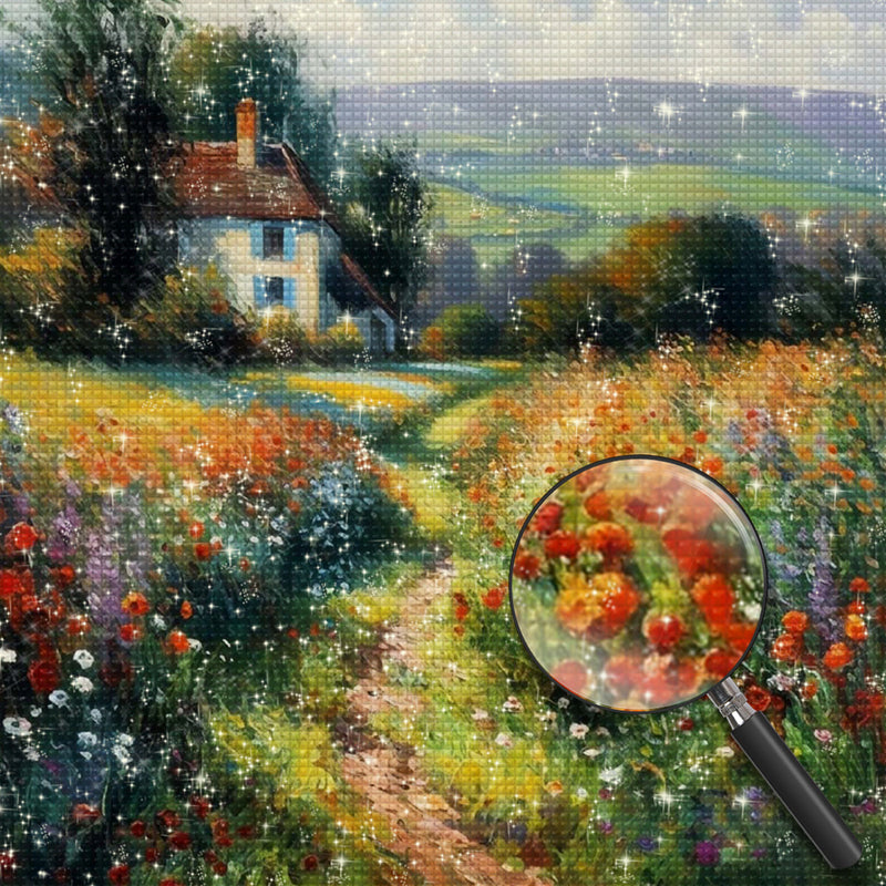 Blumenfelder auf dem Lande Diamond Painting