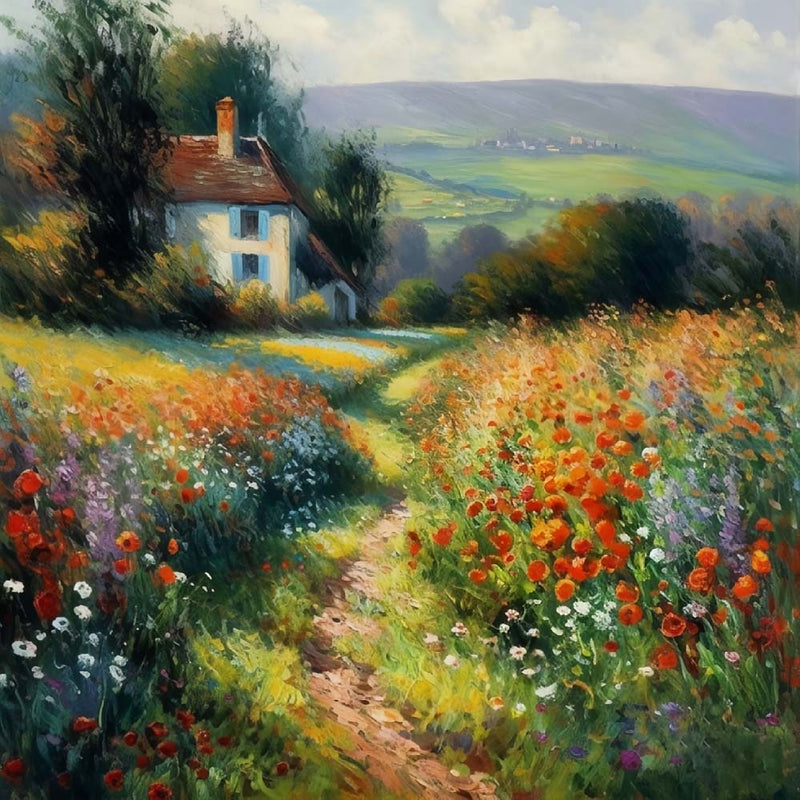 Blumenfelder auf dem Lande Diamond Painting