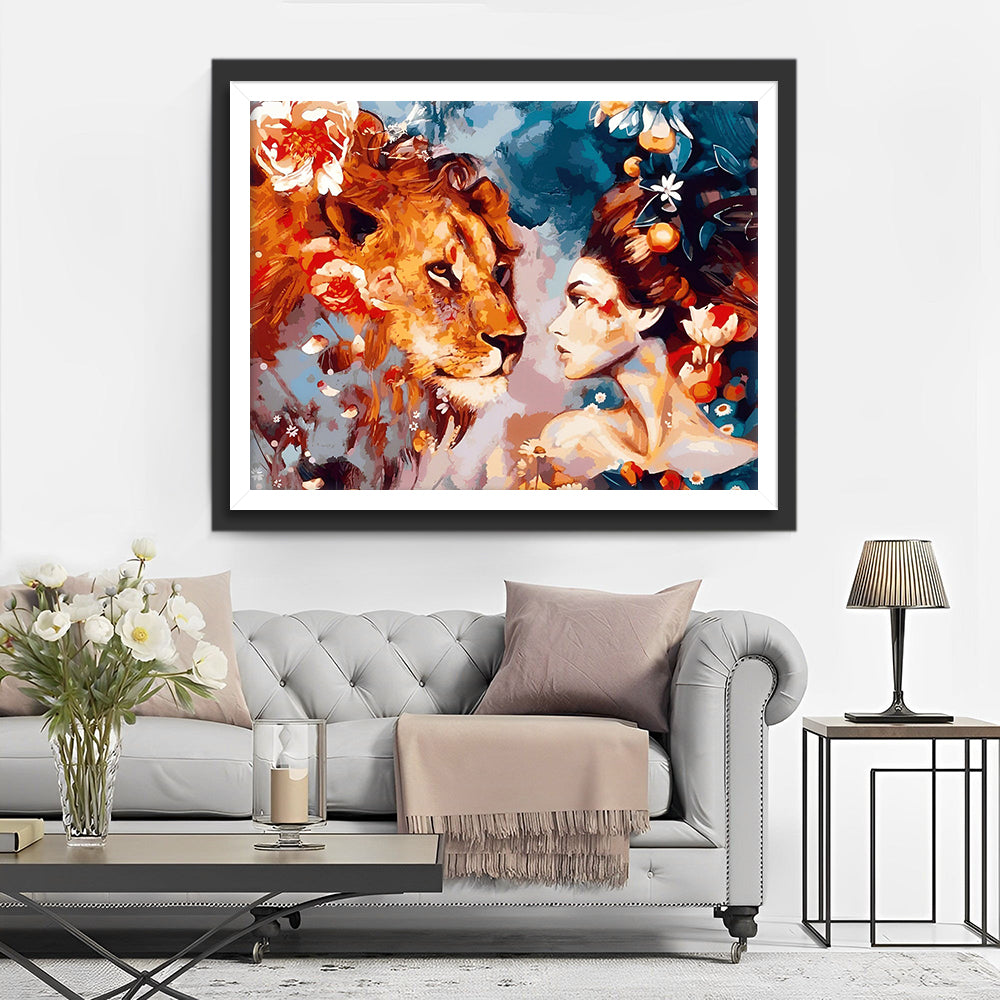 Blumenlöwe und Schönheit Diamond Painting
