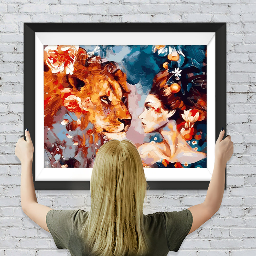 Blumenlöwe und Schönheit Diamond Painting