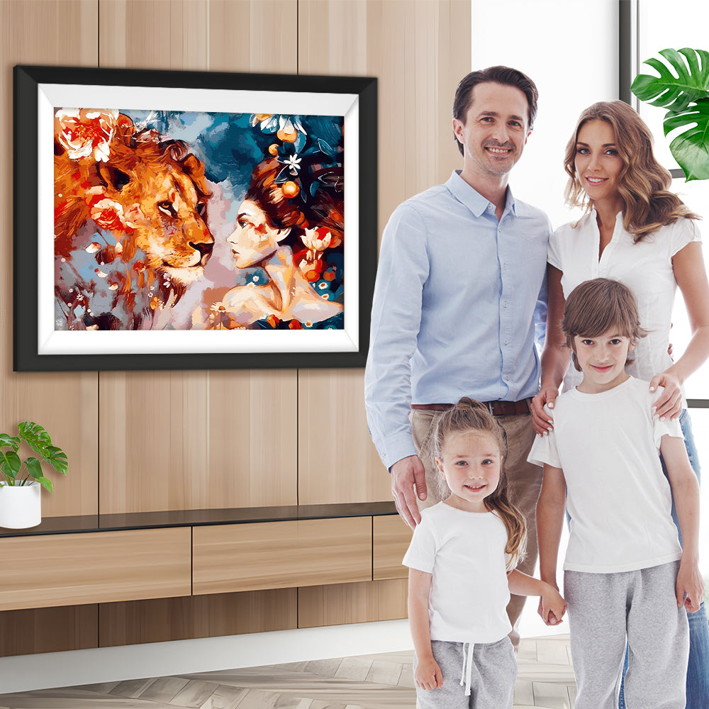 Blumenlöwe und Schönheit Diamond Painting