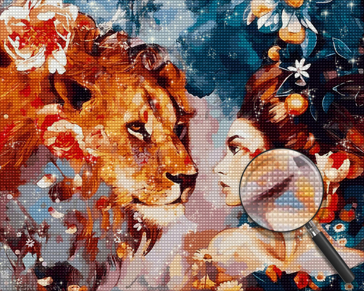 Blumenlöwe und Schönheit Diamond Painting