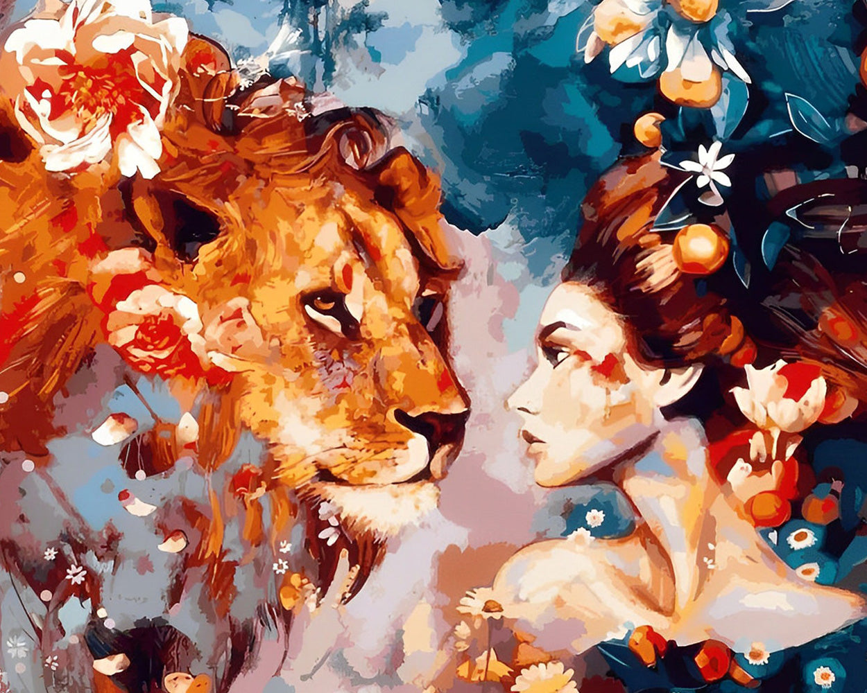 Blumenlöwe und Schönheit Diamond Painting