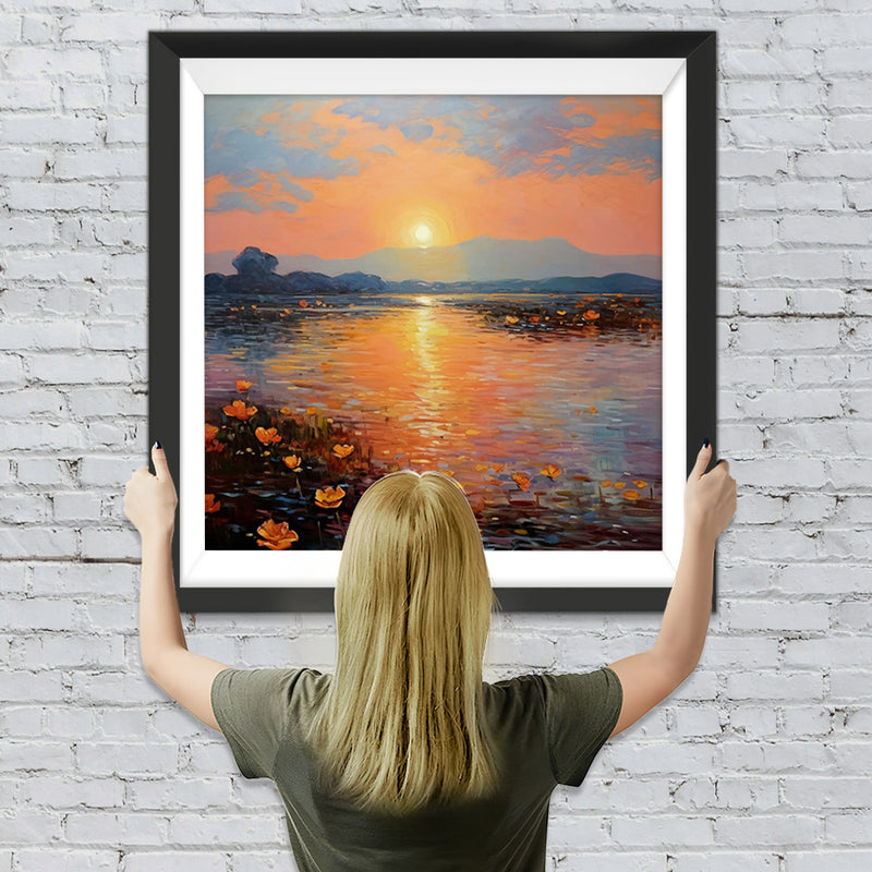 Blumensee bei Sonnenuntergang Diamond Painting