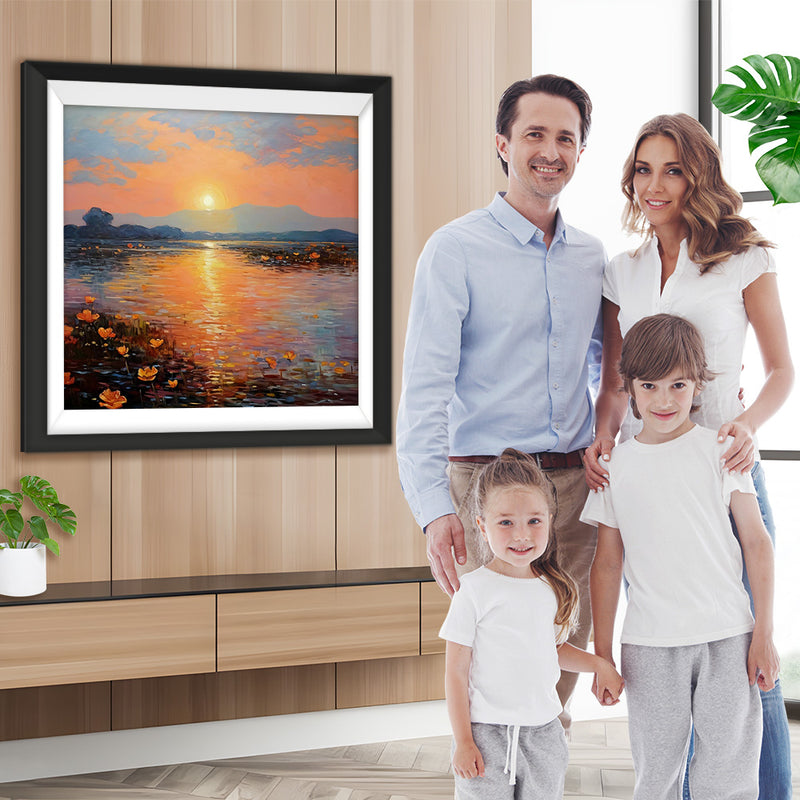 Blumensee bei Sonnenuntergang Diamond Painting