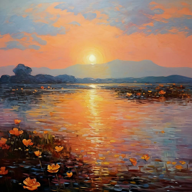 Blumensee bei Sonnenuntergang Diamond Painting