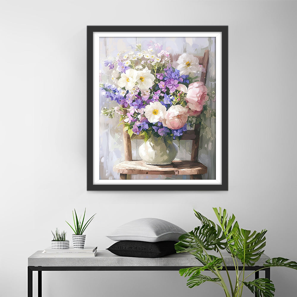 Blumenstrauß auf einem Stuhl Diamond Painting