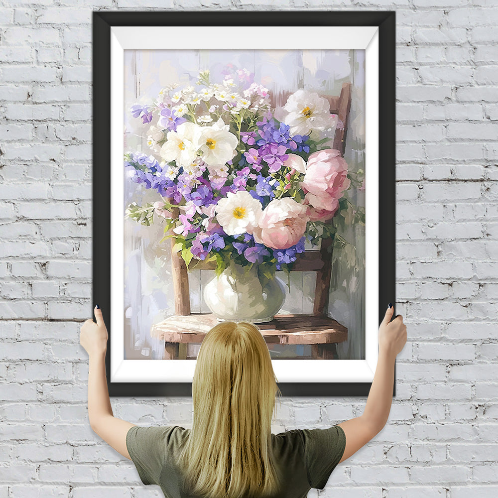 Blumenstrauß auf einem Stuhl Diamond Painting