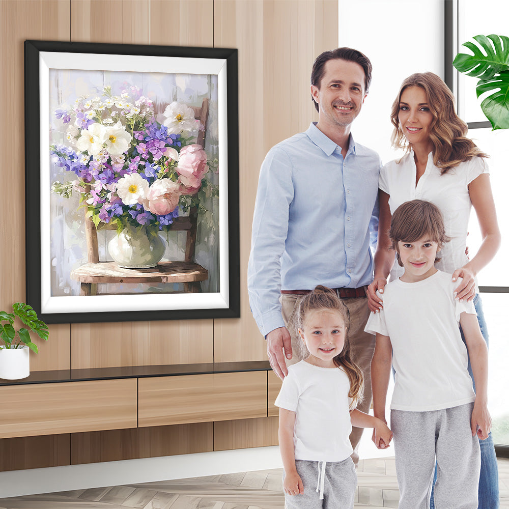 Blumenstrauß auf einem Stuhl Diamond Painting