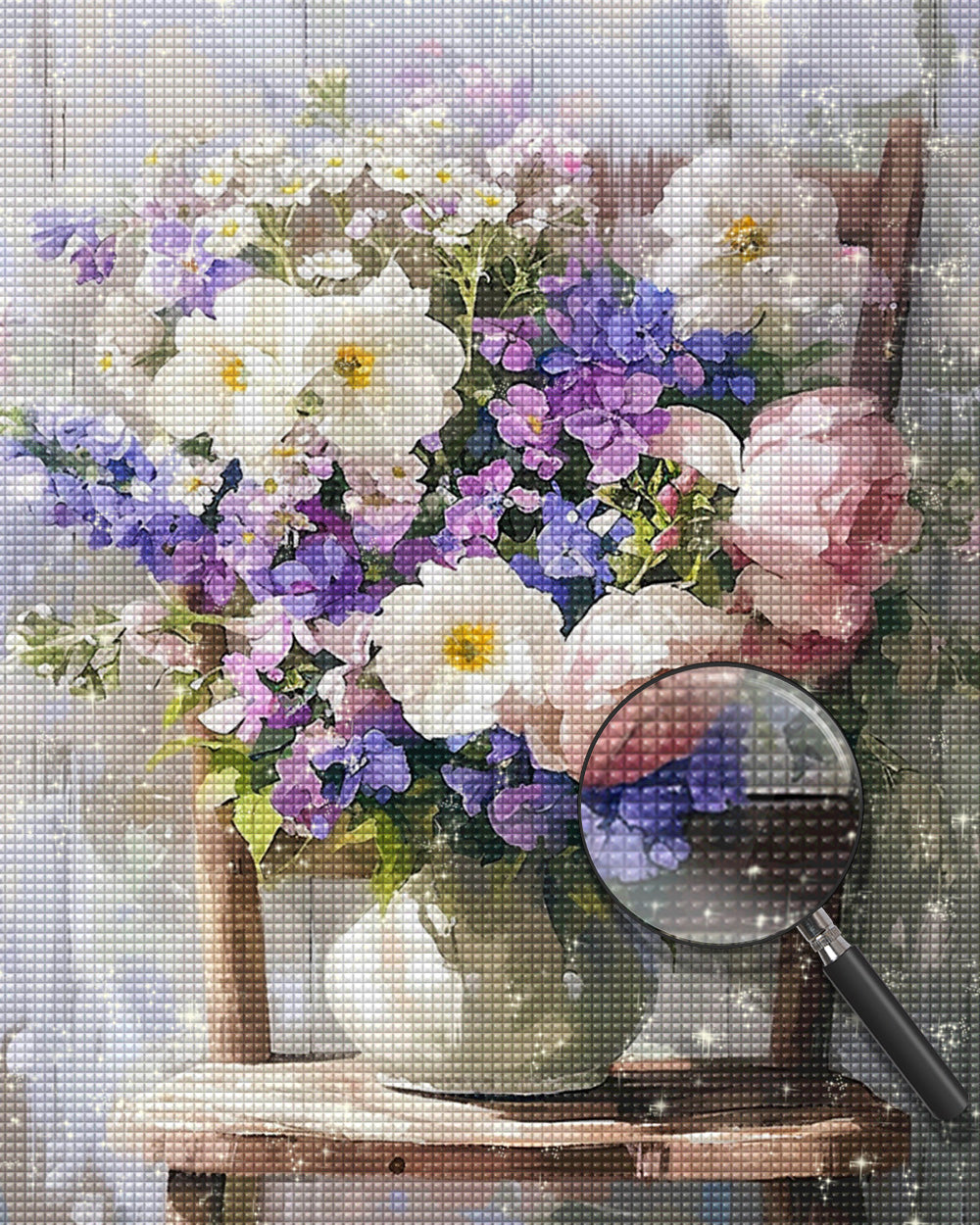 Blumenstrauß auf einem Stuhl Diamond Painting