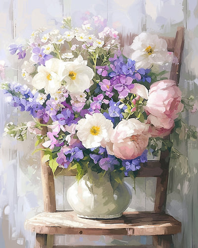 Blumenstrauß auf einem Stuhl Diamond Painting