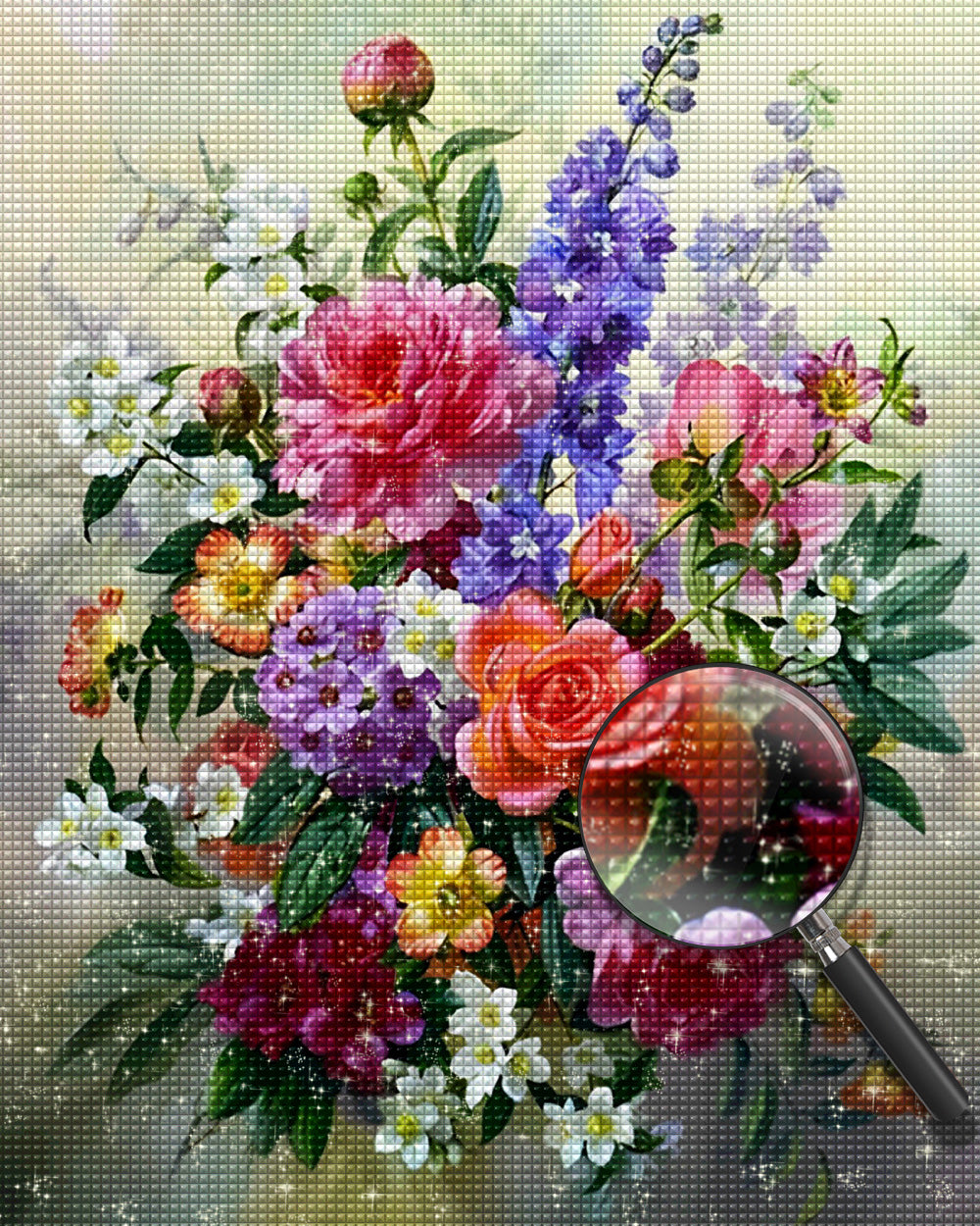 Blumenstrauß aus Rosen und Flieder Diamond Painting