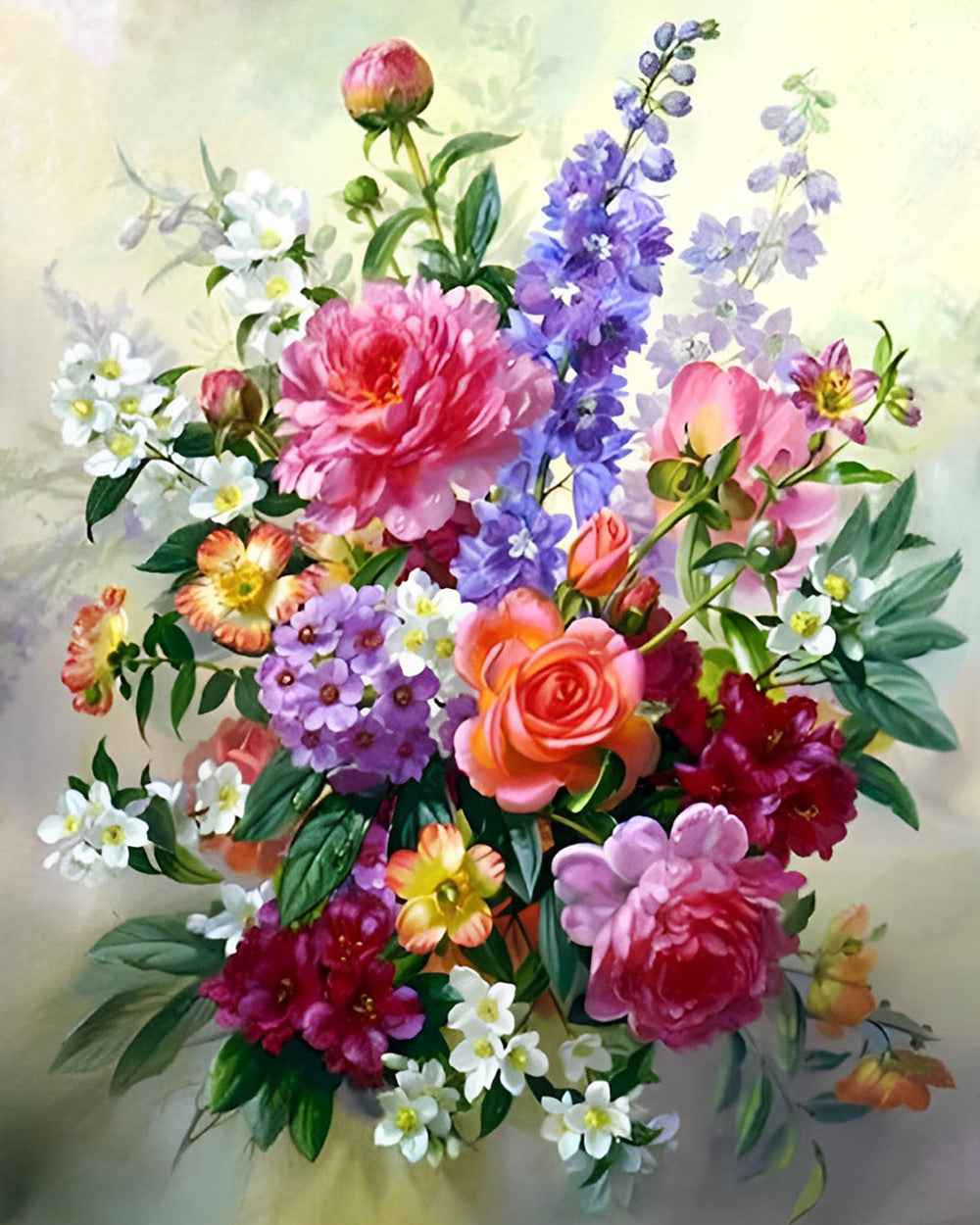 Blumenstrauß aus Rosen und Flieder Diamond Painting
