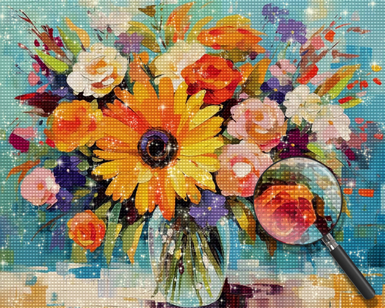 Blumenstrauß in Glasvase Diamond Painting