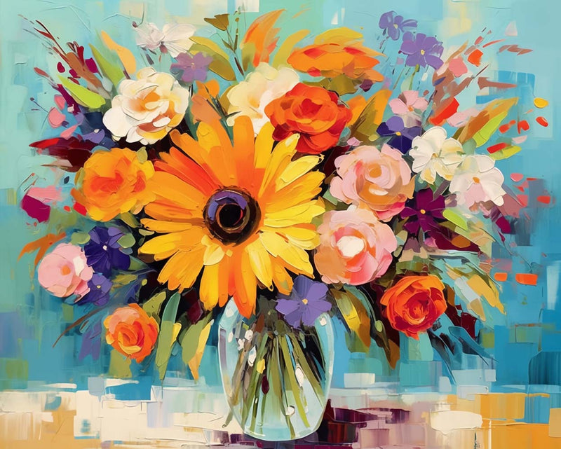 Blumenstrauß in Glasvase Diamond Painting