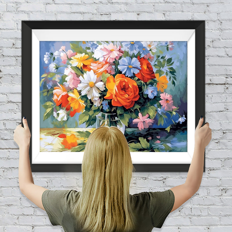 Blumenstrauß in weißer Glasvase Diamond Painting