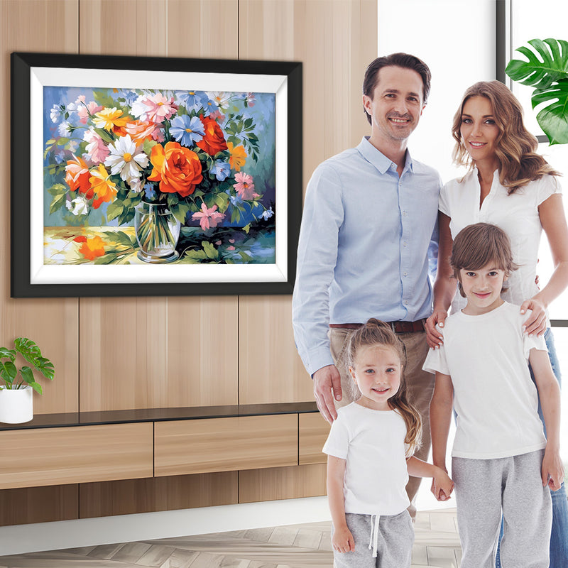 Blumenstrauß in weißer Glasvase Diamond Painting