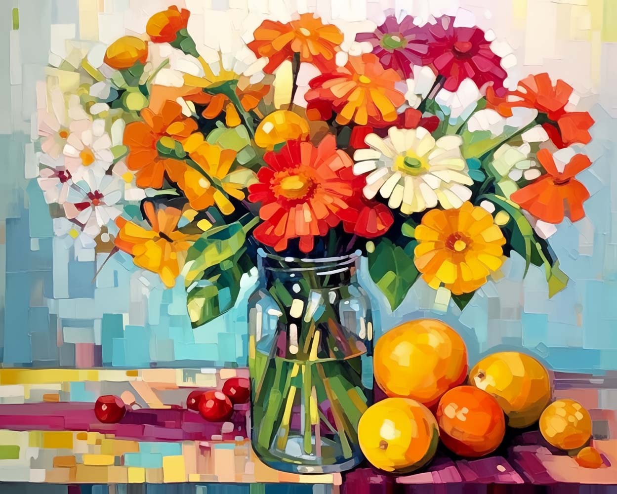 Blumenstrauß mit Früchten Diamond Painting