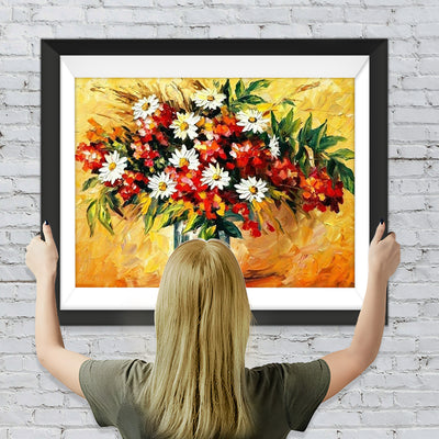 Blumenstrauß und orangefarbener Hintergrund Diamond Painting