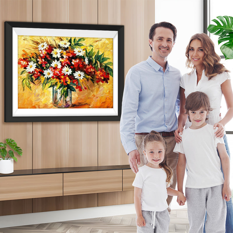 Blumenstrauß und orangefarbener Hintergrund Diamond Painting