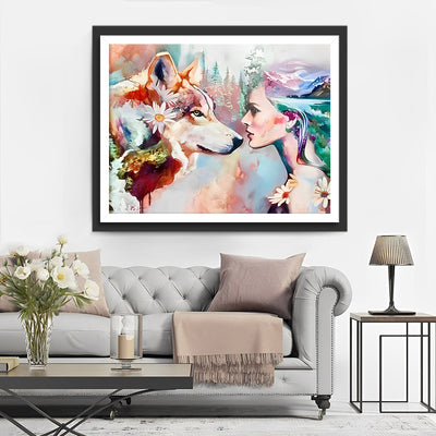 Blumenwolf und Schönheit Diamond Painting