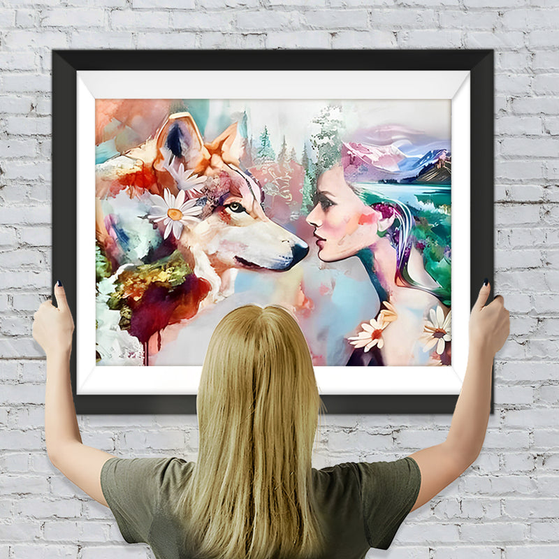 Blumenwolf und Schönheit Diamond Painting