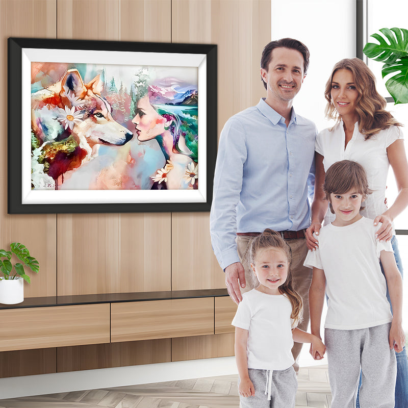 Blumenwolf und Schönheit Diamond Painting