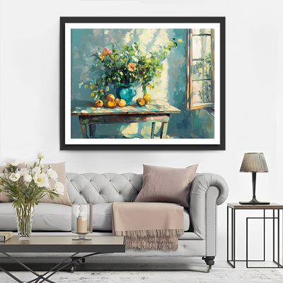 Bonsai und Früchte am Fenster Diamond Painting