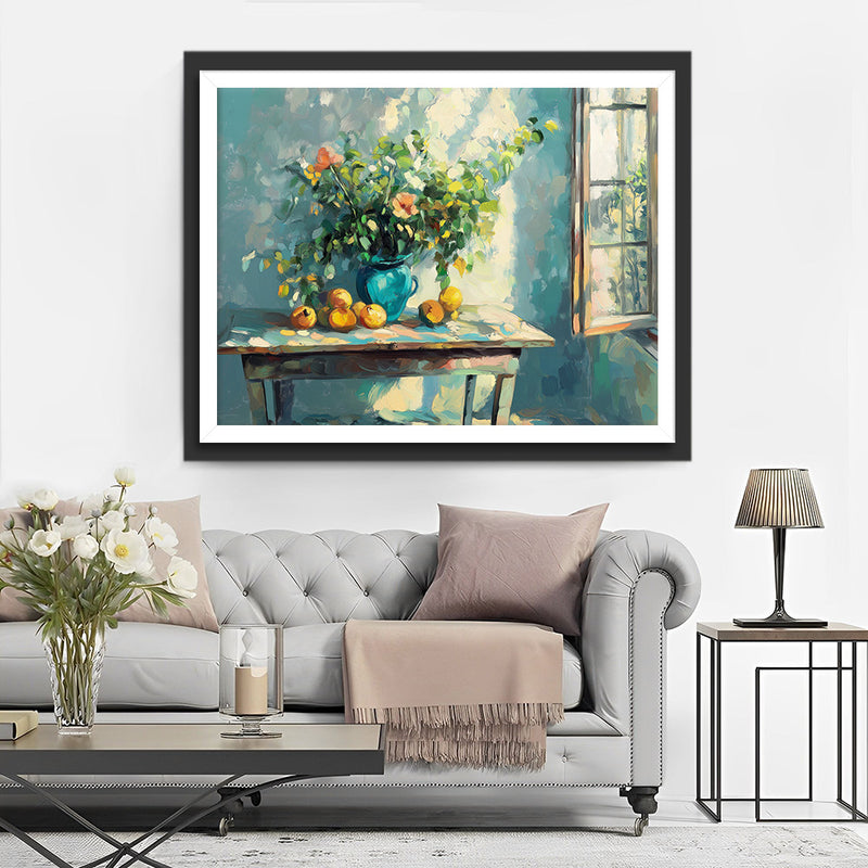 Bonsai und Früchte am Fenster Diamond Painting