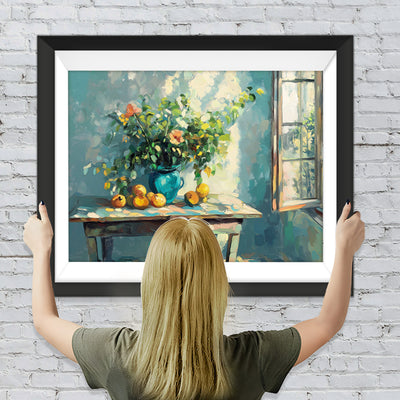 Bonsai und Früchte am Fenster Diamond Painting