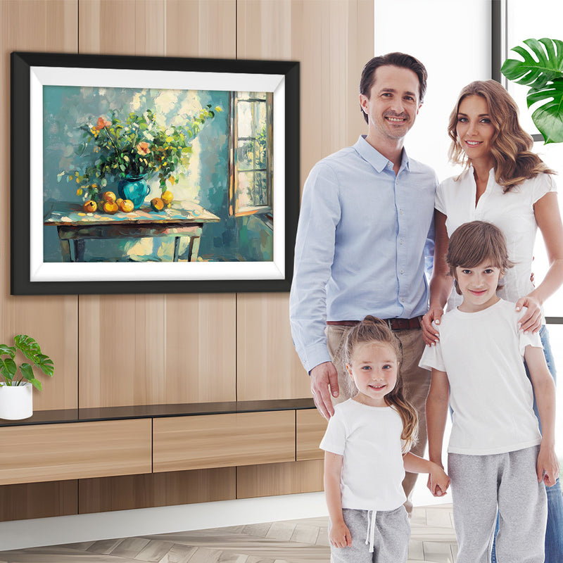 Bonsai und Früchte am Fenster Diamond Painting