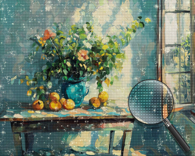 Bonsai und Früchte am Fenster Diamond Painting