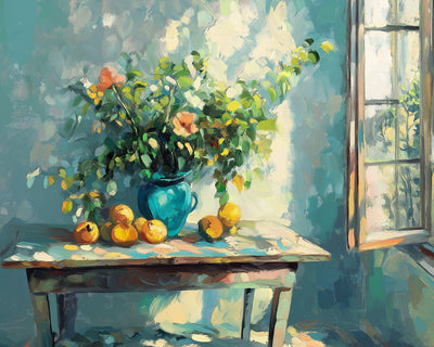 Bonsai und Früchte am Fenster Diamond Painting