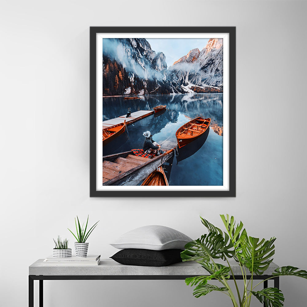 Boot auf dem Bergsee Diamond Painting