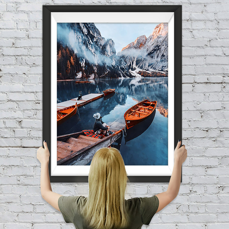 Boot auf dem Bergsee Diamond Painting