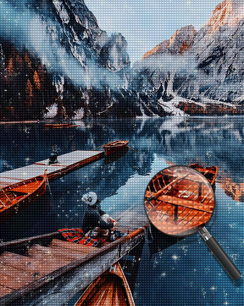 Boot auf dem Bergsee Diamond Painting