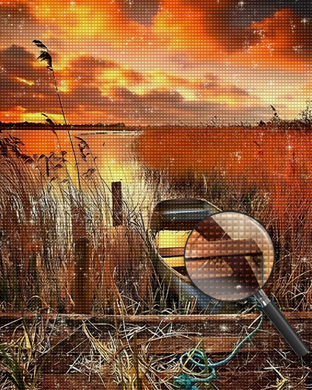 Boot im Schilf am See Diamond Painting