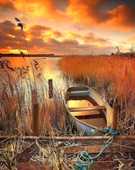 Boot im Schilf am See Diamond Painting