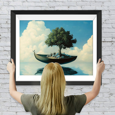 Boot mit schwimmendem grünem Baum Diamond Painting