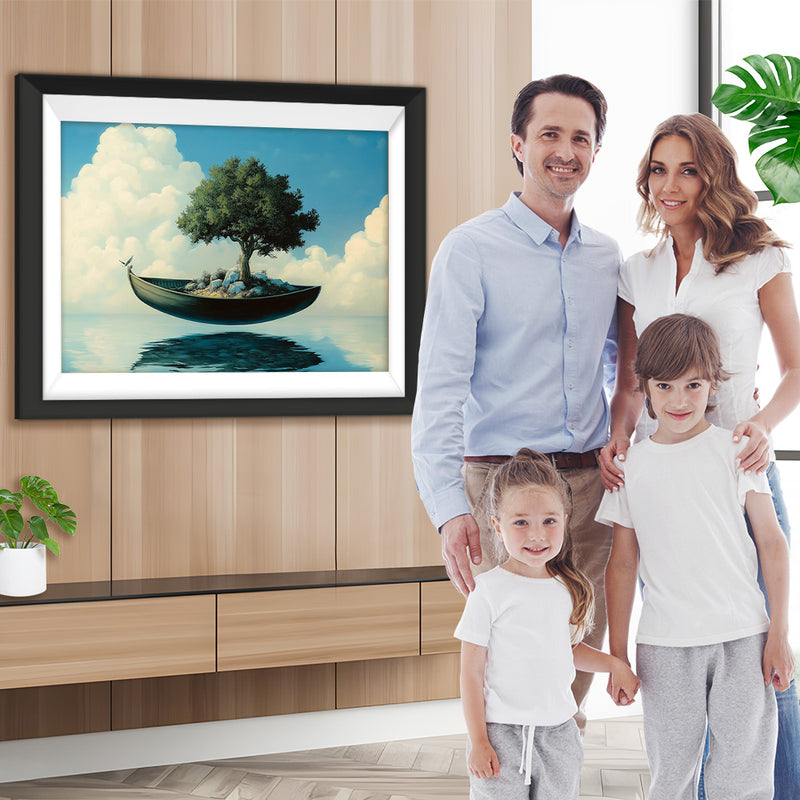 Boot mit schwimmendem grünem Baum Diamond Painting