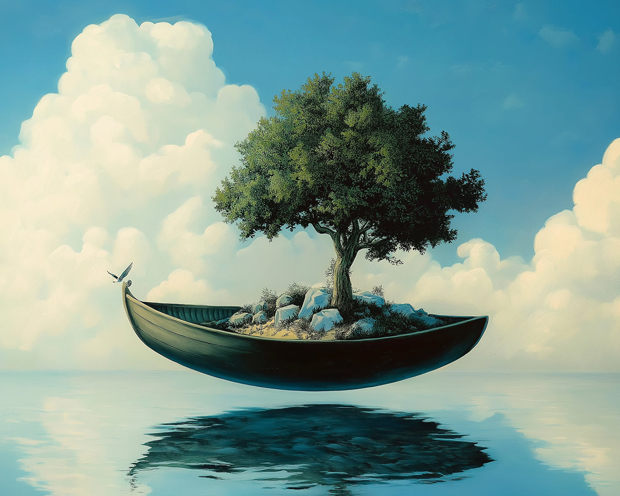 Boot mit schwimmendem grünem Baum Diamond Painting