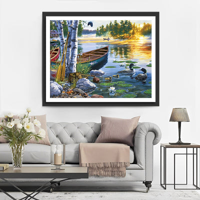 Boot und Enten auf dem Frühlingssee Diamond Painting