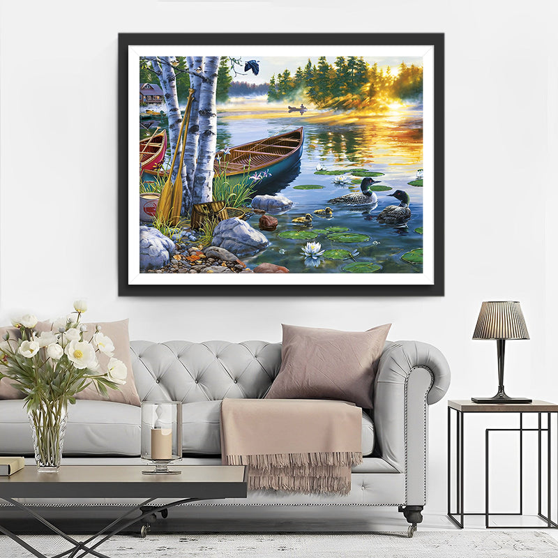 Boot und Enten auf dem Frühlingssee Diamond Painting