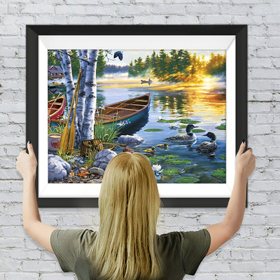Boot und Enten auf dem Frühlingssee Diamond Painting