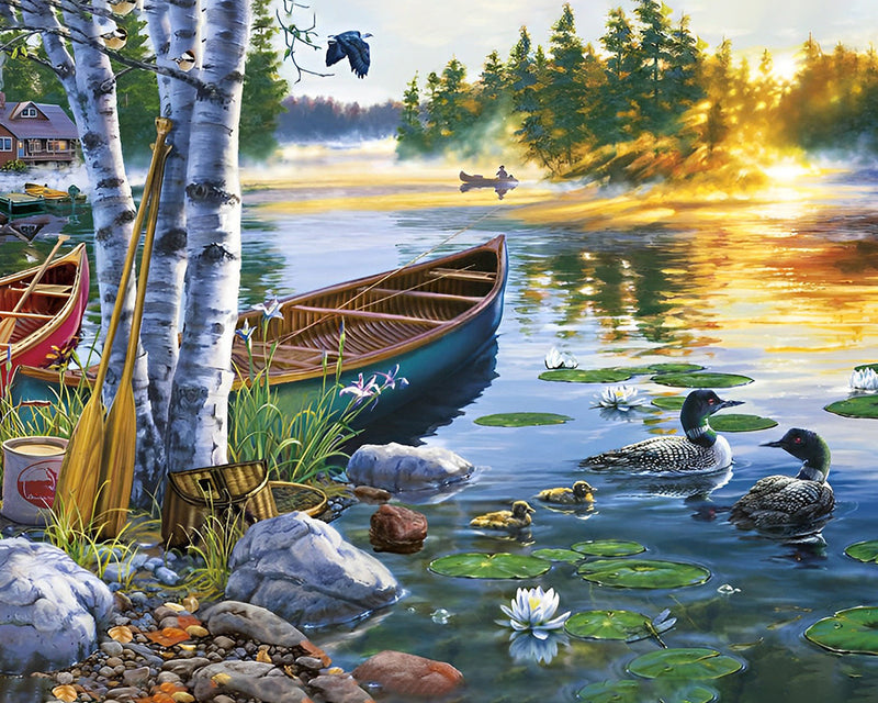Boot und Enten auf dem Frühlingssee Diamond Painting