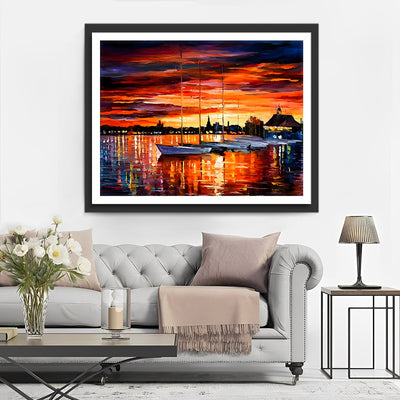 Boote auf dem See in der Abenddämmerung Diamond Painting