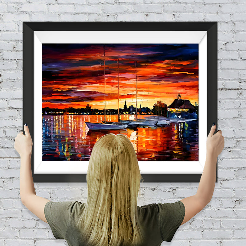 Boote auf dem See in der Abenddämmerung Diamond Painting